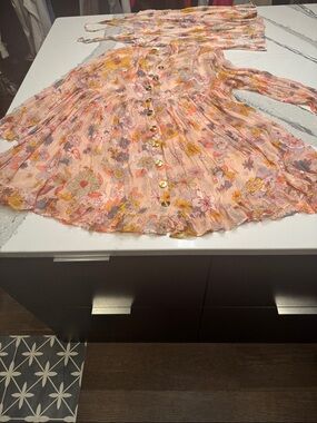 Free People Peach Floral Button-Down Mini Dress